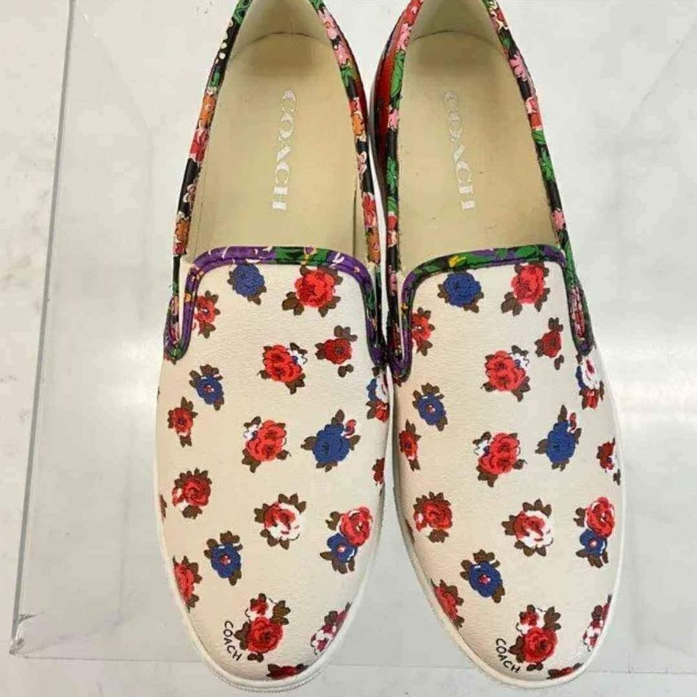 Coach Designer "Parkside" White Red Floral Slip-On Sneaker Tennis Shoes 9.5B